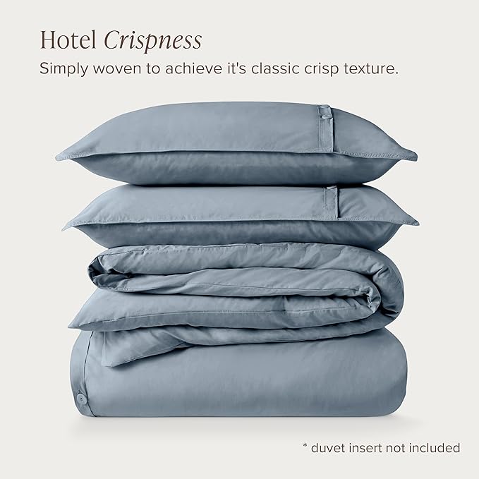 Bare Home 100% Organic Cotton Queen Duvet Cover Set - Crisp Percale Weave - Lightweight & Breathable - Cooling Duvet Cover Set (Queen, Dusty Blue)