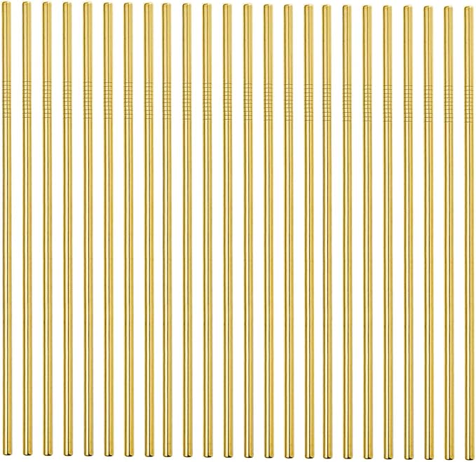 50-Pack Stainless Steel Straws,Super Long 10.5 Inch Drinking Metal Straws for 30oz/20oz Tumblers Yeti Cups Travel Mugs,Reusable Rustproof Dishwasher Safe (All straight 50pcs -10.5" Gold)