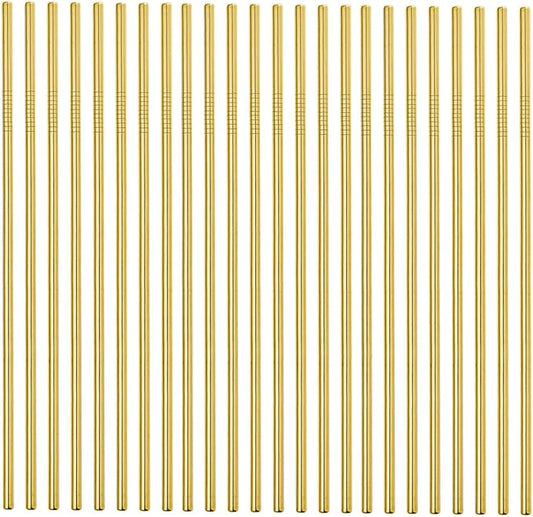 50-Pack Stainless Steel Straws,Super Long 10.5 Inch Drinking Metal Straws for 30oz/20oz Tumblers Yeti Cups Travel Mugs,Reusable Rustproof Dishwasher Safe (All straight 50pcs -10.5" Gold)