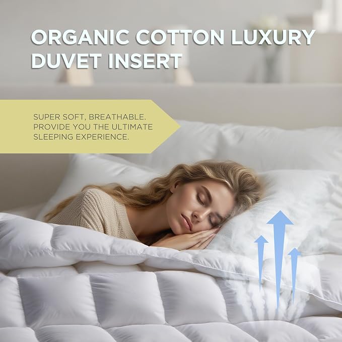 Farm To Home Organic Cotton Feather Down Comforter King Size, 100% Organic Cotton Cover, All Seasons Luxury Duvet Insert with Corner Tabs, Cozy Hotel Collections White Bedding Comforters, 106"x90"