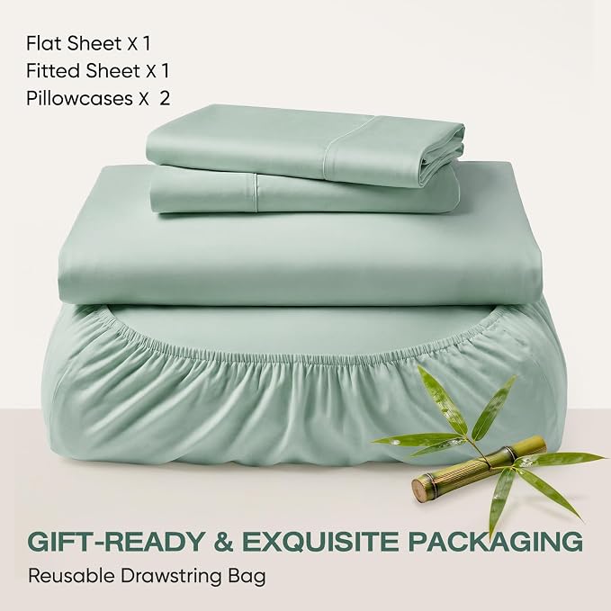 TWK Luxury Sheet Set, Genuine 100% Organic Viscose Derived from Bamboo, Cooling & Breathable, Silky Soft, Bedding Sheets & Pillowcases (Sea Glass, California King)
