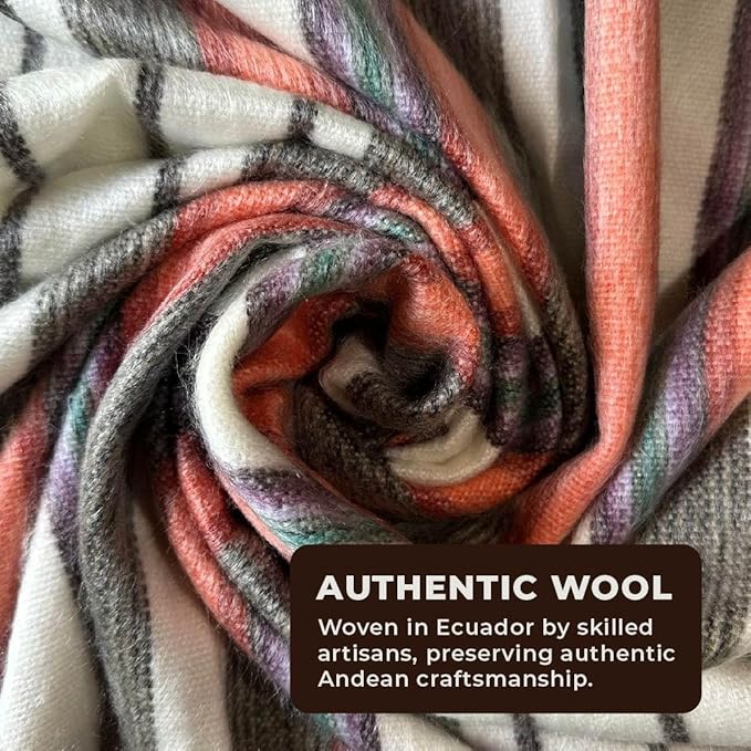 Alpaca Wool Throw Blanket | Ultra Soft, Lightweight, Warm, Breathable, Non-Itchy | Classic, Elegant-Minimalist Design for Bed, Couch, Travel, or Gift | 64" L x 45" W (Fire Tones)