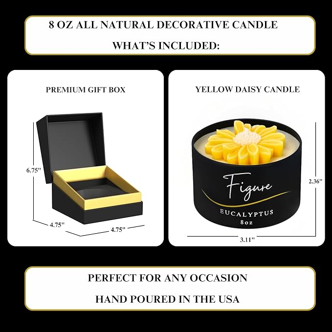Yellow Daisy Scented Candle – Eucalyptus Aromatherapy | Hand-Poured in USA | All Natural for Women & Men | Organic Soy & Beeswax Blend | 100% Beeswax Wick | Gift-Ready Candle for Relaxation