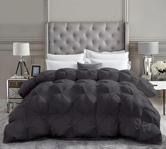 Full Size Down Alternative Comforter 82x86 Inch Dark Gray – 500 GSM Ultra Soft Breathable, Luxury Pintuck Pinch Pleat, All Season Duvet Insert with Corner Tabs, Machine Washable
