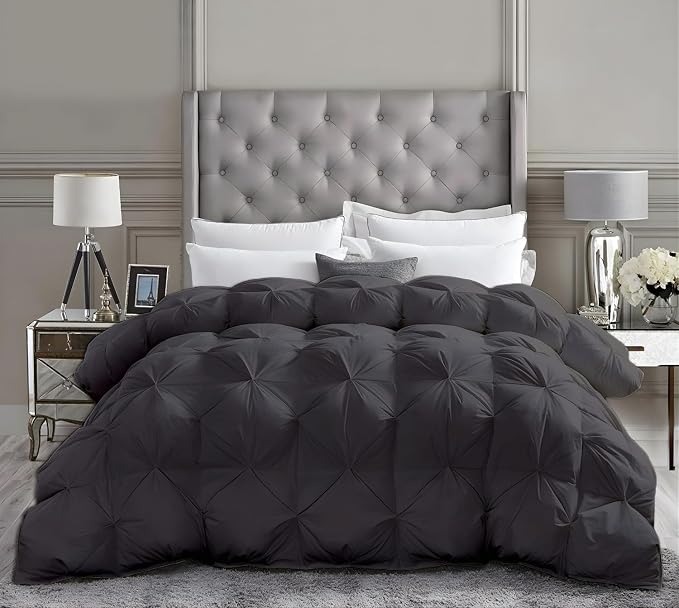 Oversized King Down Alternative Comforter 132x120 Inch Dark Gray – 500 GSM Ultra Soft Breathable, Luxury Pintuck Pinch Pleat, All Season Duvet Insert with Corner Tabs, Machine Washable