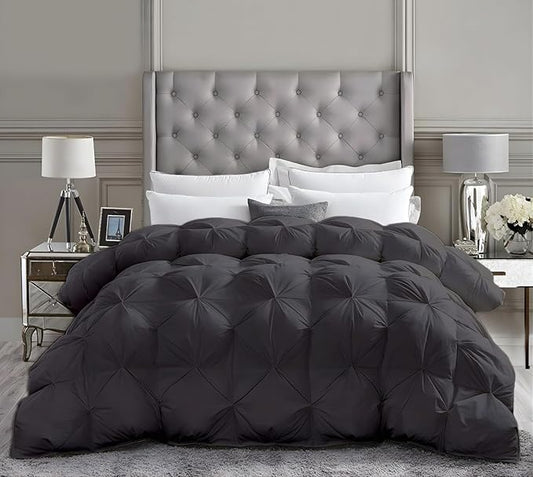 Alaskan King Down Alternative Comforter 136x120 Inch Dark Gray – 500 GSM Ultra Soft Breathable, Luxury Pintuck Pinch Pleat, All Season Duvet Insert with Corner Tabs, Machine Washable