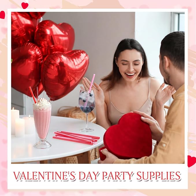 Honeydak 120 Pcs Red and Pink Straws, 9 Inch Reusable Hard PP Plastic Drinking Straws Cute Party Straw for Cocktails Smoothies Juice for Cold Drinks, Party Supplies