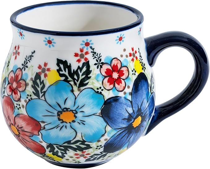 ALMA 12oz Handpainted Flowers Ceramic Coffee Mug | Microwave & Dishwasher Safe, For Daily Drinks, Kitchen, Home Workspace & Garden, Ideal for Parents & Women