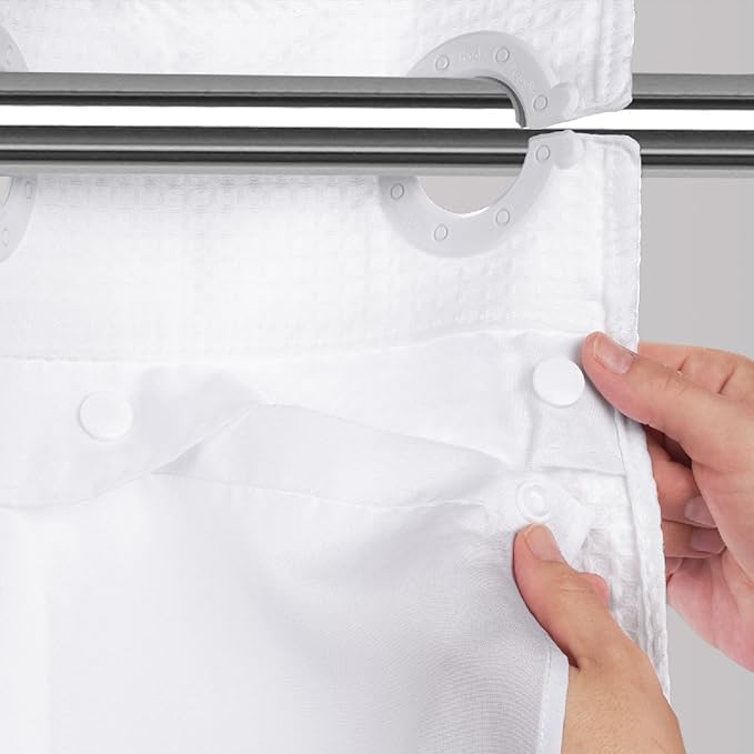 Hookless It's A Snap! Polyester Fabric Snap-In Replacement Shower Curtain Liner for Hookless Curtain with No Sheer Window, 70" x 69", Water-Repellent, Easy Install, White