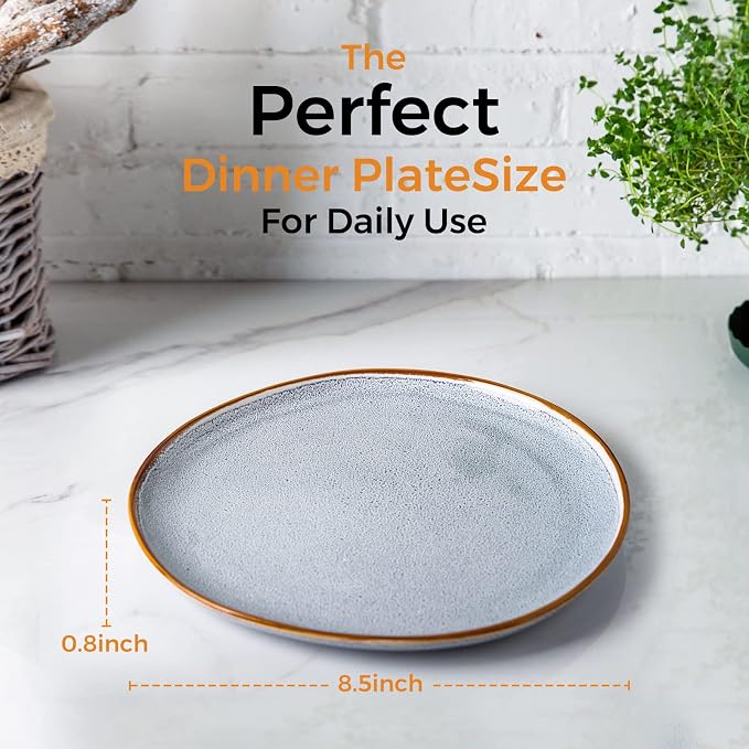 AmorArc Ceramic Plates Set of 6, 8.5 Inch Handmade Reactive Glaze Stoneware Plates set for Dessert, Salad, Appetizer, Small Dinner Plates, Microwave&Dishwasher Safe, Scratch Resistant - Blue