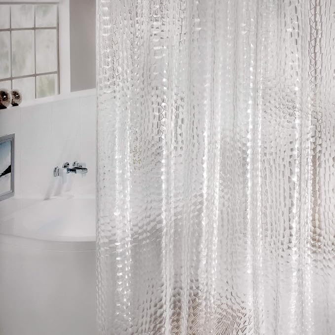 WELTRXE EVA Shower Curtain Liner with Magnets, 72 x 78 Inch Waterproof 3D Water Cube Clear Bathroom Shower Curtains, No Chemical Smell, Heavy Duty, Extra Long for Shower Stall, Bathtubs, 12 Hooks