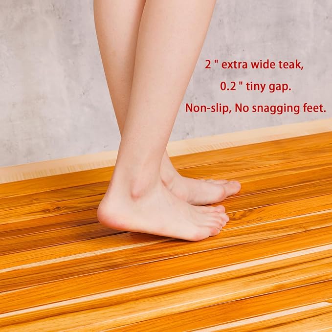 NNN 27" x 27" Teak Shower Mat – Handcrafted, Marine-Grade Reinforced, Supports Up to 400 lbs, Indonesian Teak.
