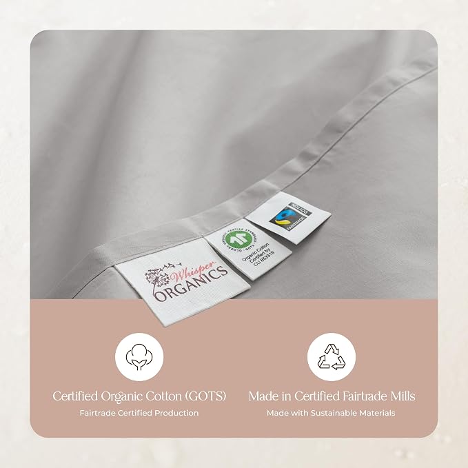 100% Organic Cotton Pillow Cases Standard Size Set of 2-100% Cotton Pillowcases GOTS Certified 500 Thread Count - Naturally Cooling Comfortable Breathable & Soft Pillow Cases (Grey, Standard)