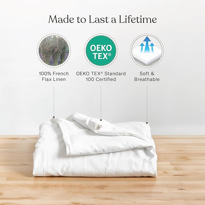 Baloo 100% French Linen Duvet Cover for Weighted Blanket (White - 60"x80" - Full/Queen Size) | Cooling, Soft & Durable | Machine Washable & Dryer Safe | Oeko-TEX® Standard 100 Certified