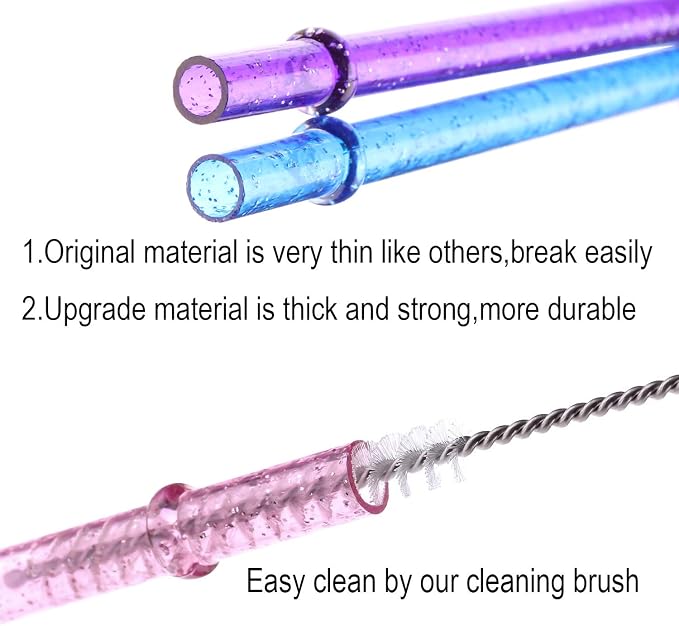 Dakoufish BPA-Free 12 Piece 11 Inch Reusable Clear Plastic Glitter Sparkle Drinking Straw Plus one Cleaning Brush (Yellow,11inch)