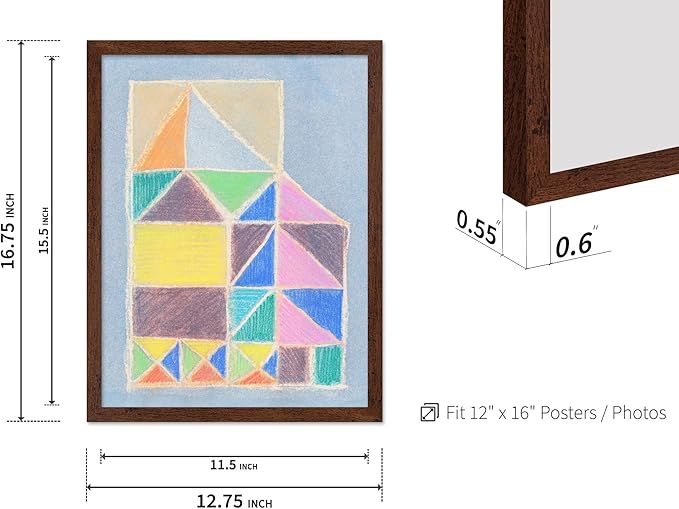 Monem Art Colorful Abstract House Painting Print - Bright Geometric Modern Art Poster - Wall Decor for Living Room, Bedroom or Office - 12x16 Brown Framed Wall Art by Renee Stramel