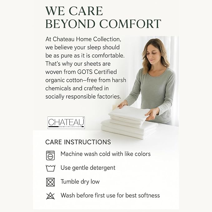 Twin XL 100% Cotton Sheets For Twin Bed, Fully Elasticated Fitted Sheet & Pillowcase Sets, Fade Resistant Soft & Comfy Deep Pocket Sheets Machine Washable, Naturally Cool & Breathable- Ivory