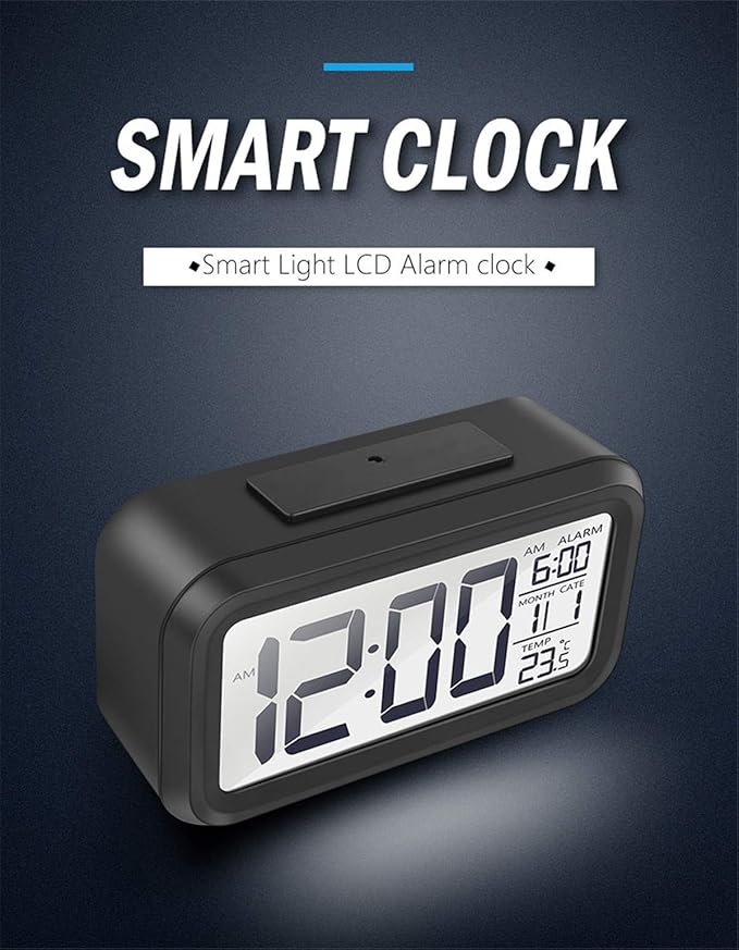 TXY LED Digital Alarm Clock Backlight Snooze Mute Calendar Desktop Electronic Bcaklight Table Clocks Desktop Clock (Black)