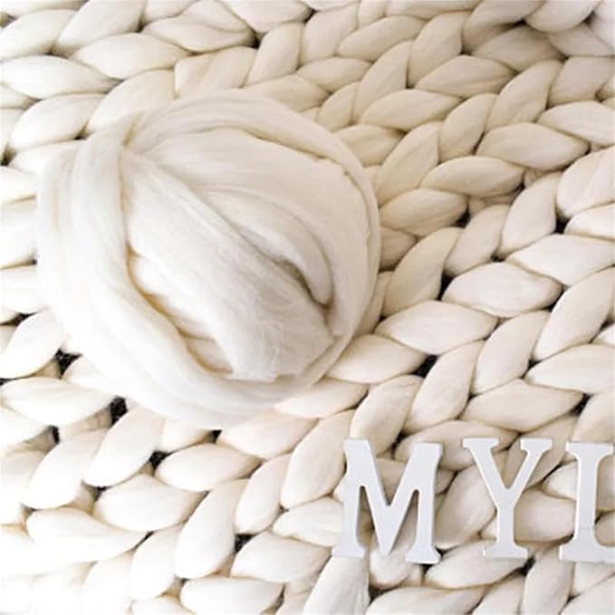 BBPM Chunky Knit Throw Blanket 100% Hand Made Large Merino Wool Loop Yarn Soft Fluffy Throws for Couch Sofa Bed Big Crochet Cozy Heavy Thick Cable Woven Blanket,Silver,80x80cm/31x31in