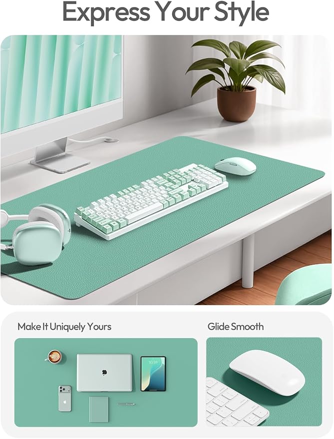 YSAGi Leather Desk Protector, Office Mat, Large Mouse Mat, Non-Slip PU Leather Blotter, Laptop Desk Mat, Waterproof Writing Pad for Office and Home(Green-Blue, 40" x 24")