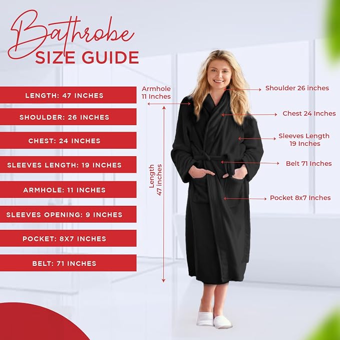 RIVERSIDE Premium 100% Cotton Terry Bathrobe For Women and Men - Soft Towel Robes with Shawl Collar Ajdustable Belt & Pockets