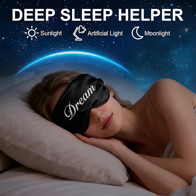 2 Pack 100% Natural Mulberry Silk Sleep Eye Mask with Adjustable Elastic Band Sleep Mask for Women & Men Soft Light Blocking Cover Eyeshade Blindfold Black