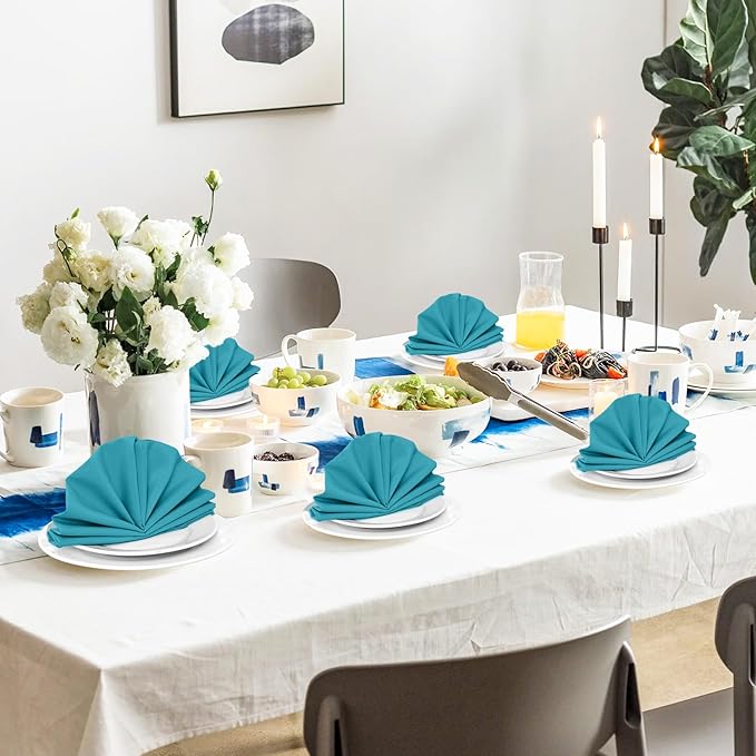 SuperO Set of 120 Cloth Napkins 17 x 17 Inch, Polyester Solid Washable Dinner Napkins with Hemmed Edges,Great for Restaurant, Wedding and Party(Peacock Blue)