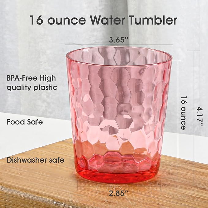BPA-Free Plastic Tumblers 6 Pack (6x16oz) | Reusable Dishwasher Safe | Stackable Shatterproof Cups | Plastic Drinkware & Drinking Tumblers for Restaurant, Home, Party
