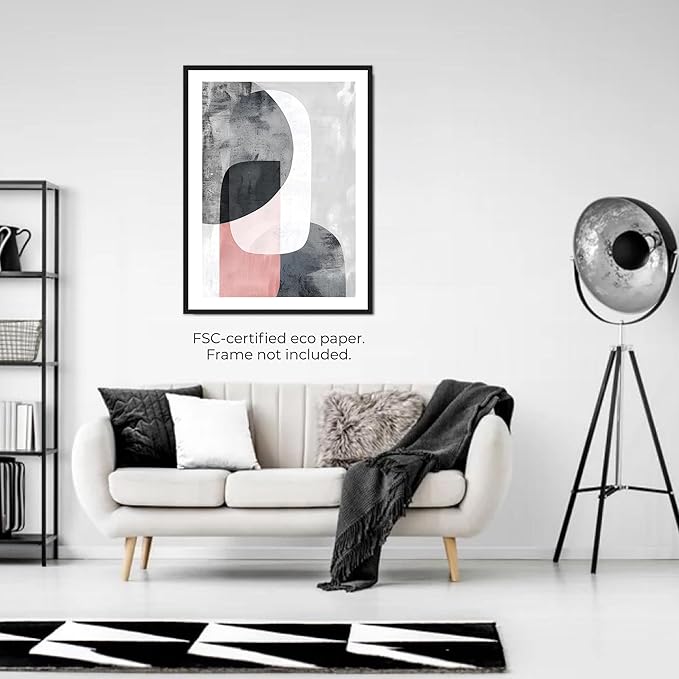 Moonow7 Pink and Grey Wall Art Prints, Oversized Neutral Abstract Poster in Soft Modern Tones for Living Room, Bedroom, Entryway, Home Office, Minimalist, Unframed Size 24x36 / 60x90 cm