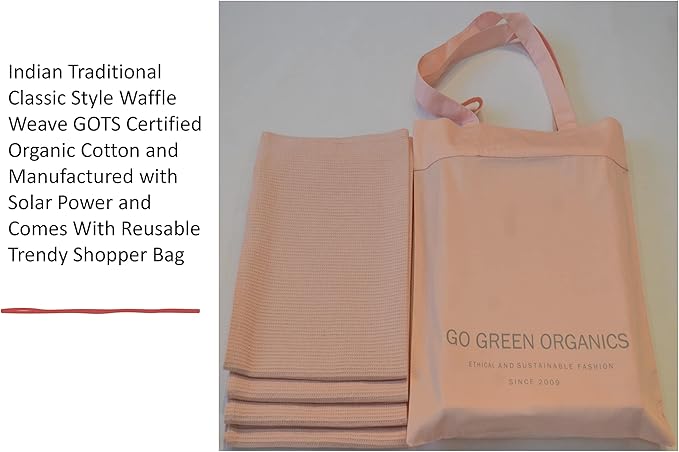 WAFFLE HAND TOWELS PACK OF 4, 20X29 INCHES, 100% NATURAL ORGANIC COTTON GOTS CERTIFIED (PEARL BLUSH) SUPER ABSORBANT & QUICK DRY, NO SOFTENERS, ENVIRONMENT FRIENDLY