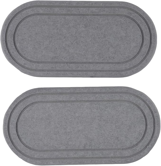 2PCS Diatomite Earth Sink Tray, Fast Drying Soap Dish with Striped Drainage Pad, Silicone Footed Kitchen Faucet Mat, Absorbent Stone Coaster(B)