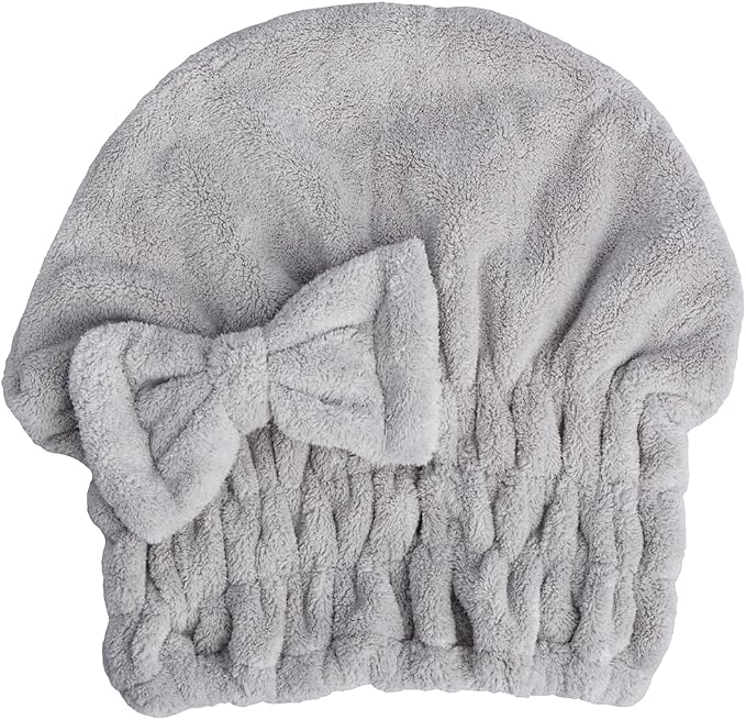 HOPESHINE Microfiber Hair Towel Cap for Women Wet Short or Long Curly Hair Super Absorbent Quick Dry Turbans Anti Frizz Great Gift for Women and Girls (Black+Grey, 2)