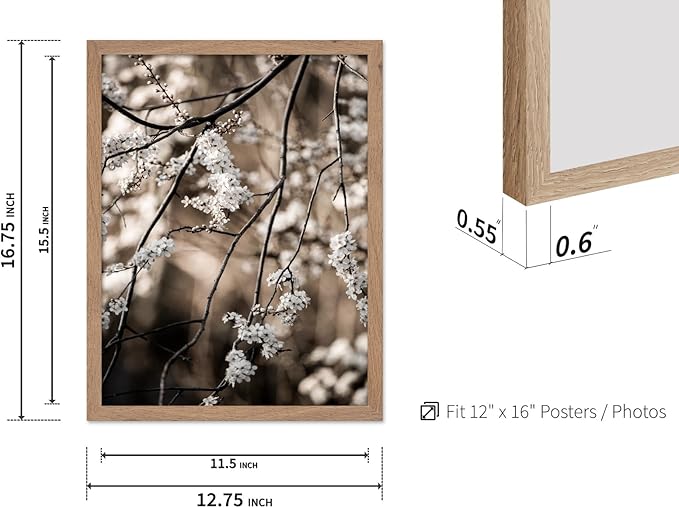 Monem Art Cherry Blossom Branch Photography Print - Moody Botanical Nature Art Poster - Wall Decor for Living Room, Bedroom or Office - 12x16 Beige Framed Wall Art by Mareike Bohmer