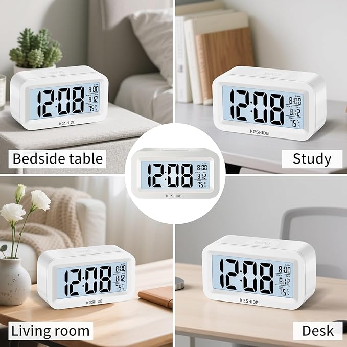 Travel Digital Alarm Clock,Battery Operated with Backlight, Indoor Temperature, Desk Small Clock,Snooze Model,12/24H Display for Bedrooms Heavy Sleepers Kids Travel Bathroom