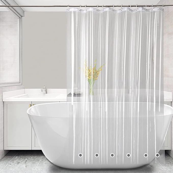 Long Shower Curtain Liner,72x75 Inch Length PEVA Clear Plastic Tall Shower Liner with 6 Magnets for Bathroom, Lightweight & Waterproof with Rustproof Grommets