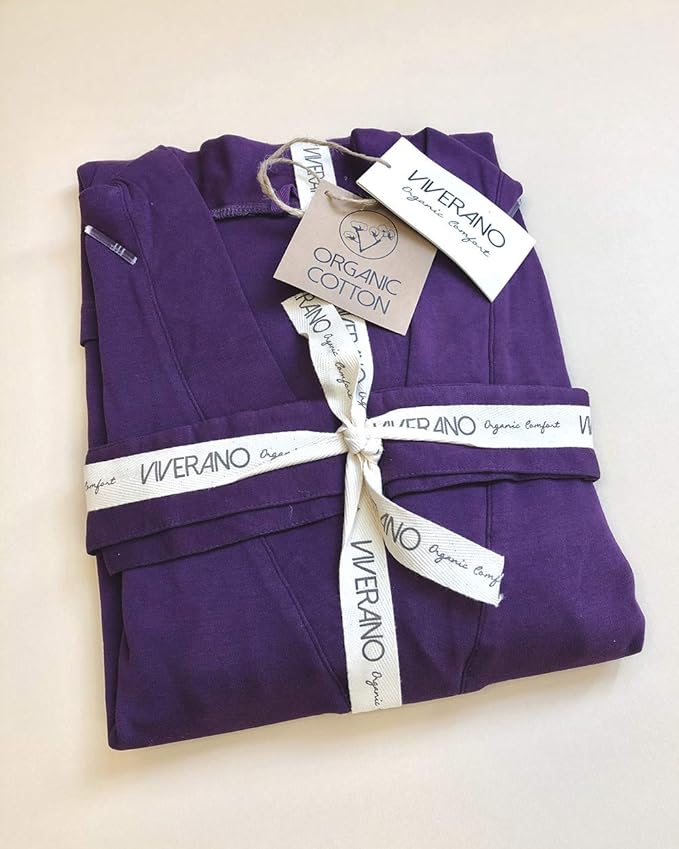 Women's Bathrobe Spa Robe, 100% Organic Cotton, Lightweight Super Soft Travel & Eco-Friendly (6 Colors)