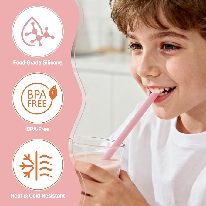 6 Pack Reusable Silicone Straws Compatible with Stanley 40oz 30oz 20oz Tumblers, 12.2" Long x 0.374" Diameter BPA-Free Drinking Straws with 2 Cleaning Brushes, Flexible Cuttable Teeth-Friendly