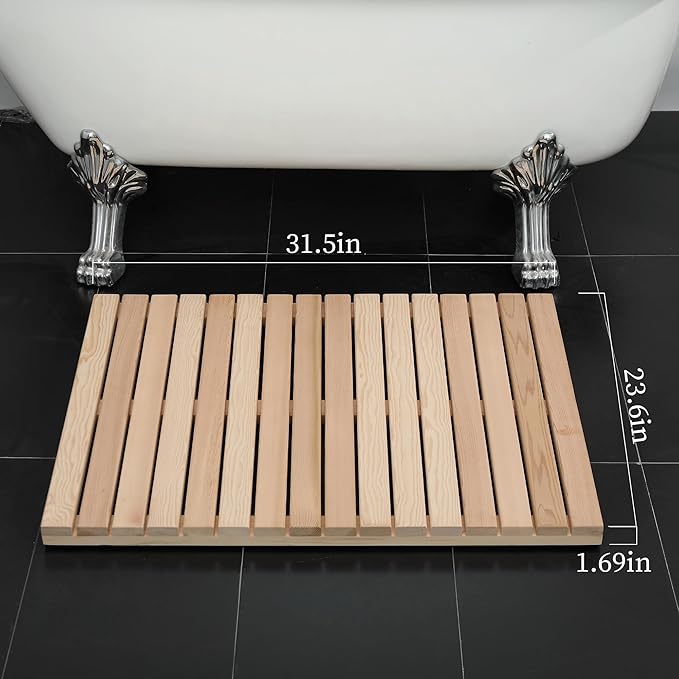 bingaai Cedar Wood Shower Mat, Cedar Wooden Bath Mats, Wood Bath Mat 31.5 × 23.6 in, Shower Stall Mat Non-Slip for Bathroom Bathtub Spa Sauna Garden Home, Wooden Floor Mat Large for Indoor and Outdoor