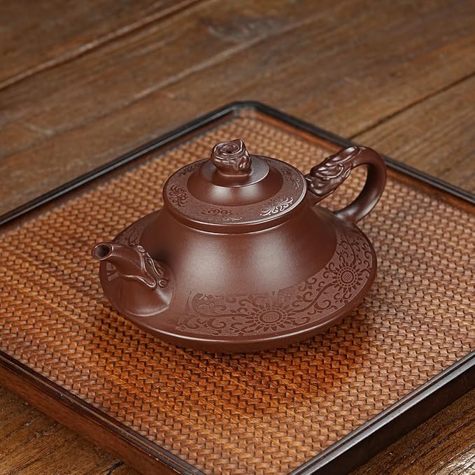 Zisha Teapot, Chinese Yixing Clay Handmade Tea Pot 9.5 Oz, Infuse Brew Kung Fu Loose Leaf Tea Maker (YunLu,Zini Purple Clay)
