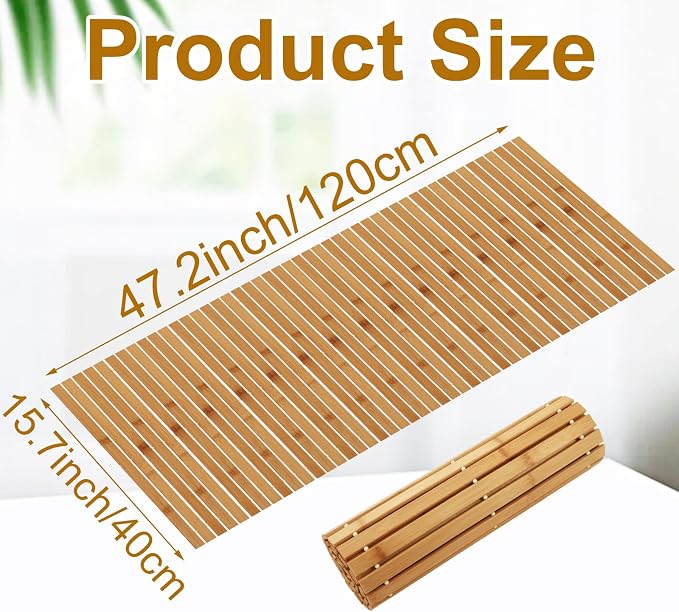 YAYODS Bamboo Bath Mat, 47x16 Inch Non Slip Waterproof Bamboo Shower Mat Wooden Bathroom Mat for Floor, Bathtub, Sauna Spa, Pool