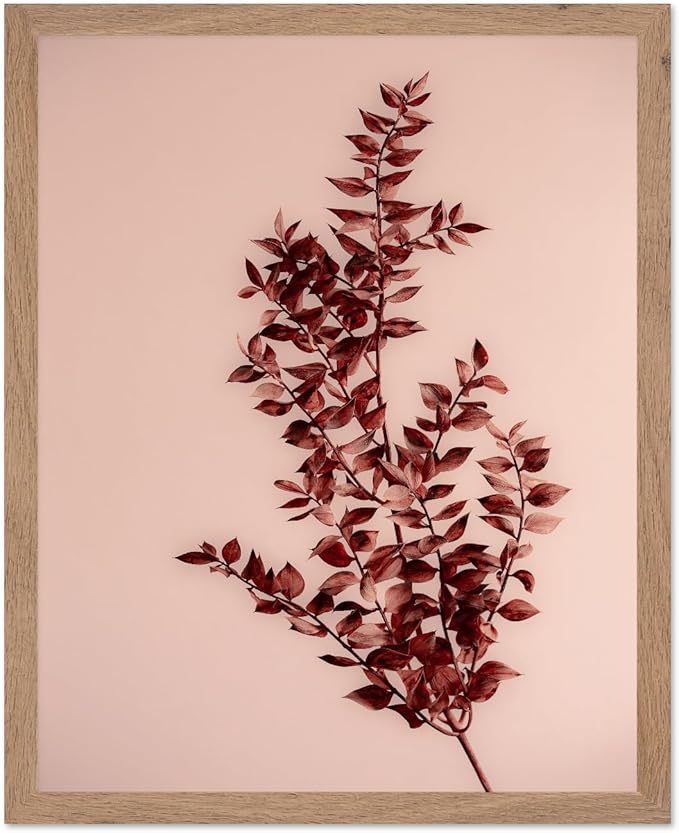Monem Art Dried Red Botanical Branch Print - Minimalist Boho Nature Poster - Wall Decor for Living Room, Bedroom or Office - 8x10 Beige Framed Wall Art by Mareike Bohmer