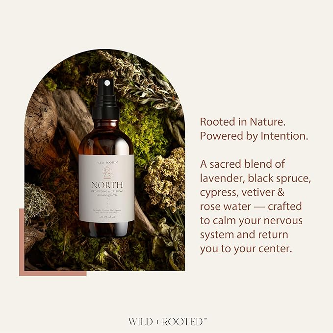 North Aromatherapy Room & Body Spray | Grounding & Calming Essential Oil Mist | Lavender, Cypress, Black Spruce, Vetiver in Rose Water | Body, Linen & Pillow Spray | 4oz Glass Bottle