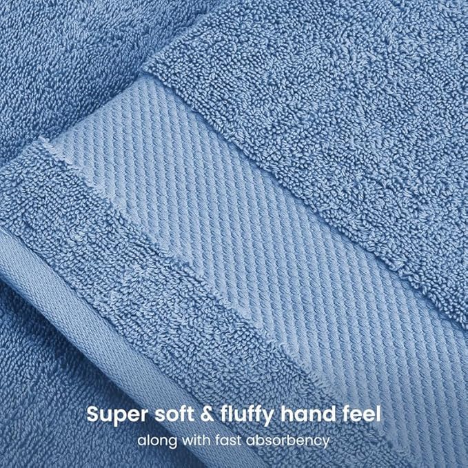 BIOWEAVES 100% Organic Cotton 700 GSM Plush Bath Towels 30" x 58" GOTS Certified - Cerulean Blue, Pack of 2