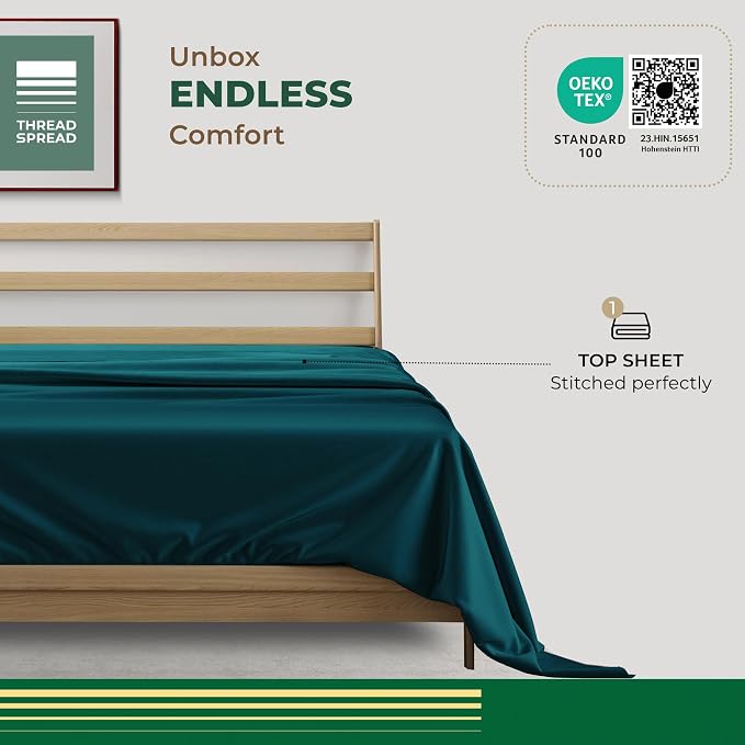 THREAD SPREAD 100% Organic Cotton Percale Flat Sheet Full Size - 1 PC Flat Sheet, Teal - Crisp, Cool and Strong Bed Linen, Top Sheets for Hot Sleepers, Luxury Breathable GOTS Certified Sheets