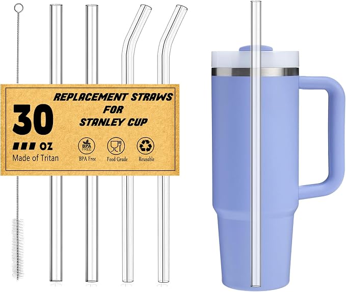 Haundry Clear Replacement Straws for Stanley 30 oz Tumbler, DISHWASHER SAFE, 4 Pack Reusable Plastic Straws Compatible with 30oz Stanley Adventure Quencher Cups, Plus Brush
