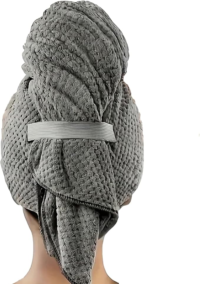 OHOO Super Absorbent Microfiber Hair Towel for Women Large Hair Drying Towel Wrap for Hair Care Fast Drying Hair Turbans with Elastic Gray
