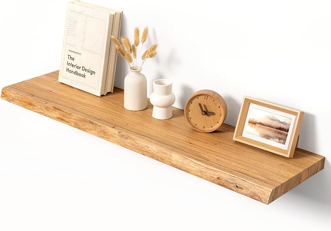 40" Live Edge Floating Shelf, Solid Elm Wood Wall Shelf | 1.4" Extra Thick, 9.3" Deep Heavy Duty Storage, Artisan Natural Finish for Kitchen, Coffee Bar & Living Room