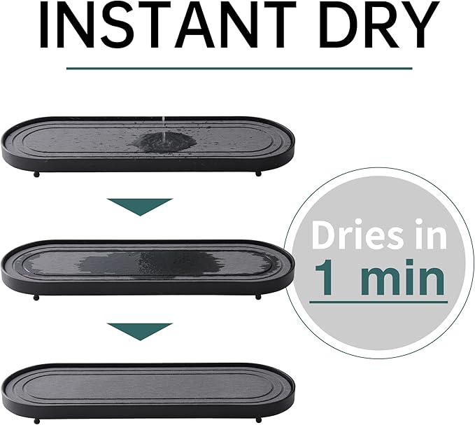 Water Absorbing Stone Tray, Fast Drying Diatomite Stone Kitchen Sink Tray Coasters, Bathroom Tray,Sink Organizer,Bathroom Counter Tray,Tray Hand Soap Dish & Holders (Black)