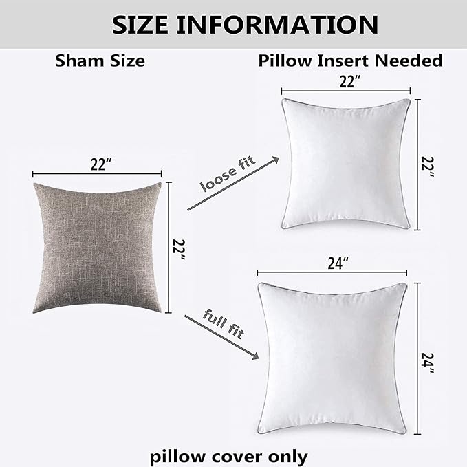 Kevin Textile Throw Pillow Cover Faux Linen Square Cushion Cover Pillowcase, Hidden Zipper, 22x22 inch (2 Piece, Sesame Grey)