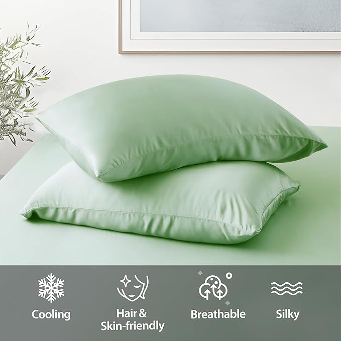 Viscose from Bamboo Pillow Protectors Set of 2 Saga Green Q